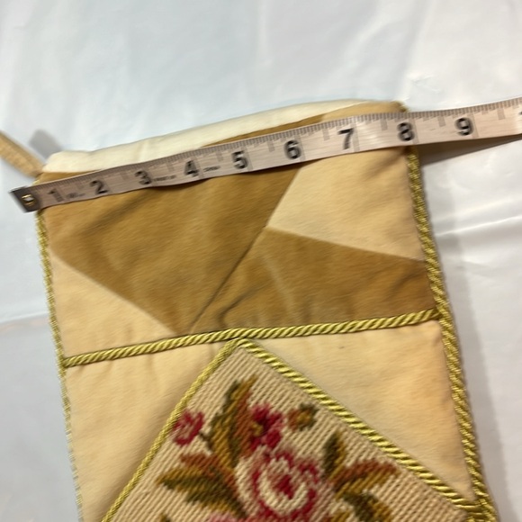 Pink ROSES cross stitch VELVET Christmas Stocking GOLD roping VINTAGE Victorian - Picture 12 of 13